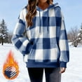 thumbnail image 2 of Brnmxoke Plaid Shirt for Women Fall Oversized Sherpa Pullover Fuzzy Hoodies Flannel Fleece Sweatshirts with Pockets Blue,S, 2 of 7