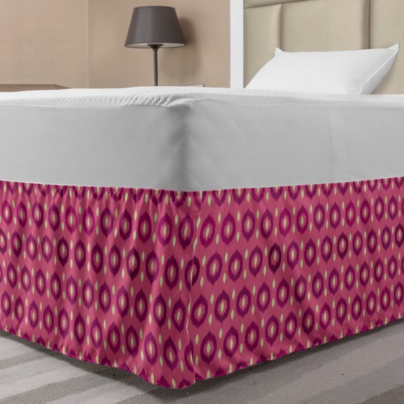 Ethnic Bed Skirt, Repetitive Pattern with Ogee Motif in Colors, Elastic Bedskirt Dust Ruffle Wrap Around for Bedding Decor, 4 Sizes, Pink Dark Magenta, by Ambesonne
