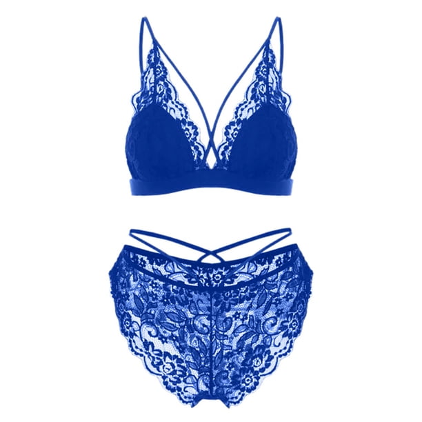 Gibobby Conjunto ropa interior mujer Lencería para Mujer, Lencería Sexy para Mujer, Conjunto de Lencería a Juego Transparente(Azul, XXG)