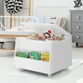 Gymax Kids Toy Box Wooden Storage Chest Bench w/ Bookshelf Wheels