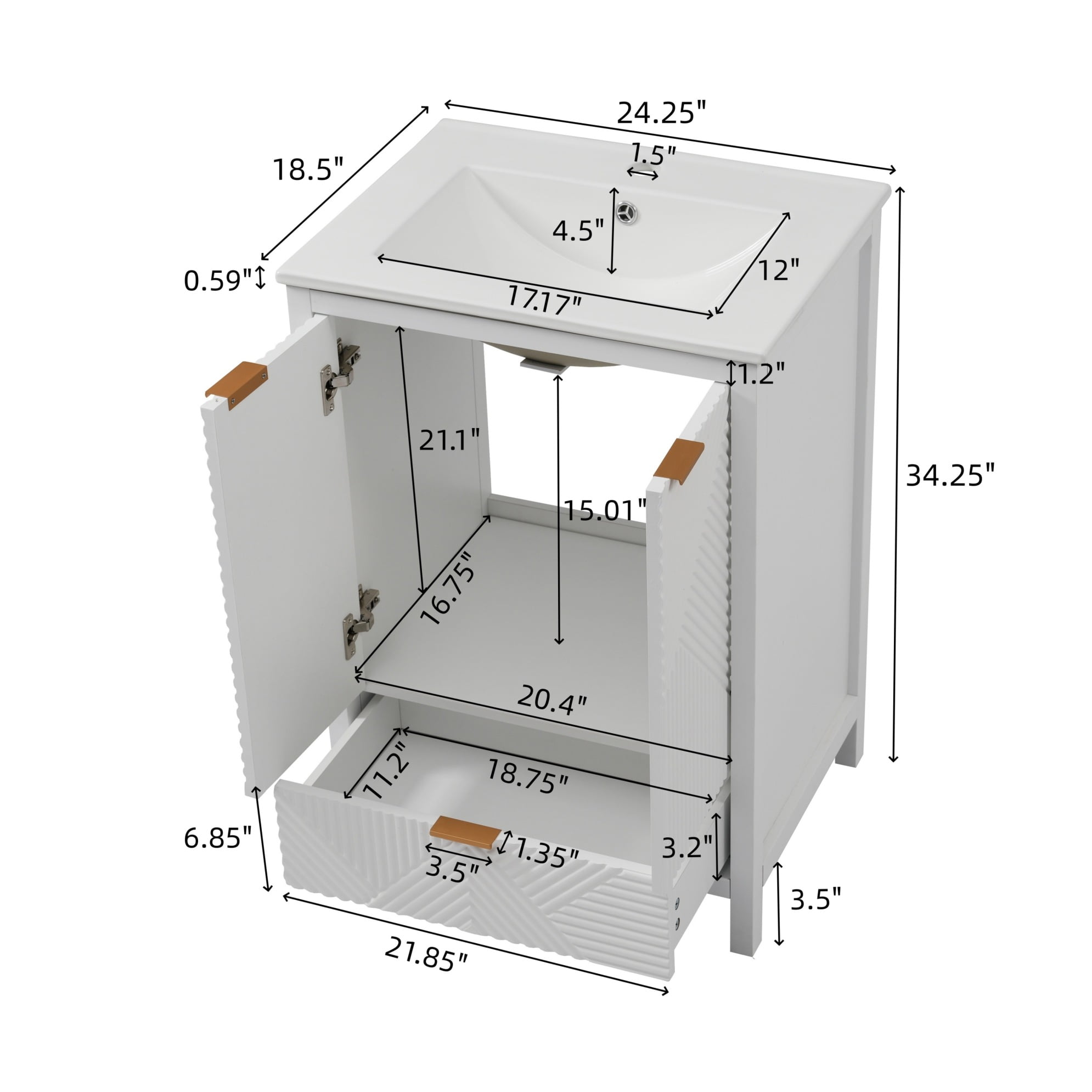 24" Bathroom Vanities with Sink Combo, Modern Wood Bathroom Storage Cabinet w/a Drawer, Textured Door Panels, Soft Close Hinges, White