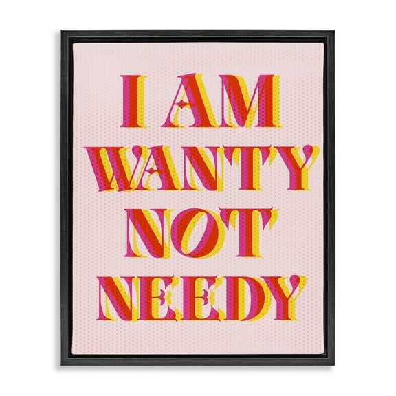 Stupell Industries Wanty Not Needy Text & Numbers Painting Black Floater Framed Canvas Art Print Wall Art, 17 x 21