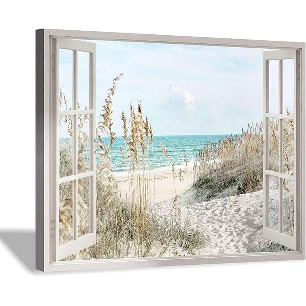 Coastal Beach Picture Wall Art Beach Theme Window Canvas Art Prints
