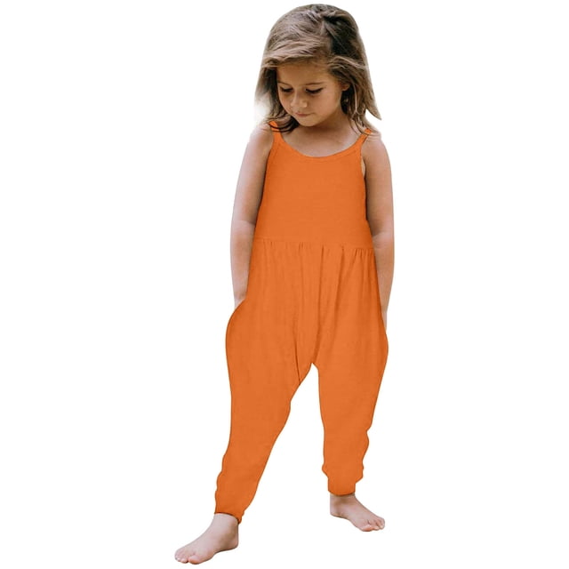 Girls Romper Sleeveless Rompers for Girls Spaghetti Strap Rompers with Pockets Girls Summer Clothes 5-6 Y