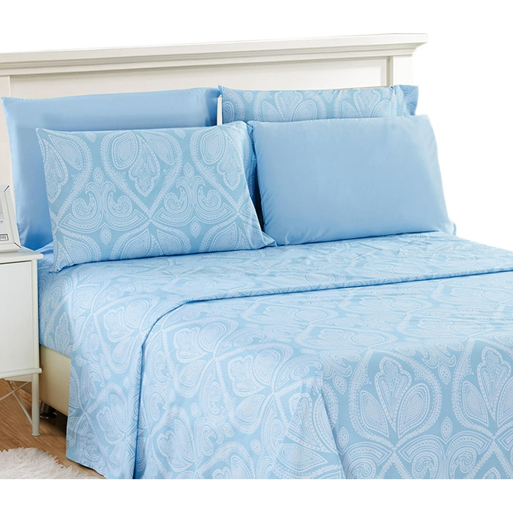 100% Soft Microfiber Twin Sheet Set, Blue Super Soft Paisley Printed