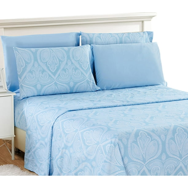 Bed Sheets Microfiber Blue, Paisley King Bed Sheets