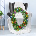 thumbnail image 4 of Letter D Soft Flannel Fleece Blanket, Pine Tree Pattern with Vibrant Colored Christmas Elements Alphabet Capital D Print, Cozy Plush for Indoor and Outdoor Use, 50" x 60", Multicolor, by Ambesonne, 4 of 5