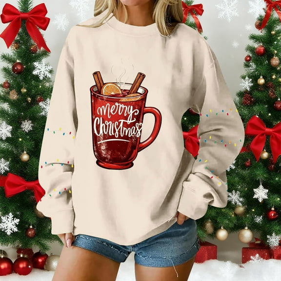 EchfiProm Christmas Sweatshirts for Women Pullover Sweatshirt Oversized Festive Vintage Adults Shirts Xmas