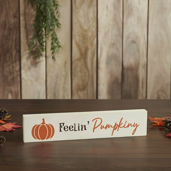 VHC Brands Feelin Pumpkiny Cream Base MDF Sign 2.75x13, Holiday Decoration for Tabletop, Table Decor for Fall