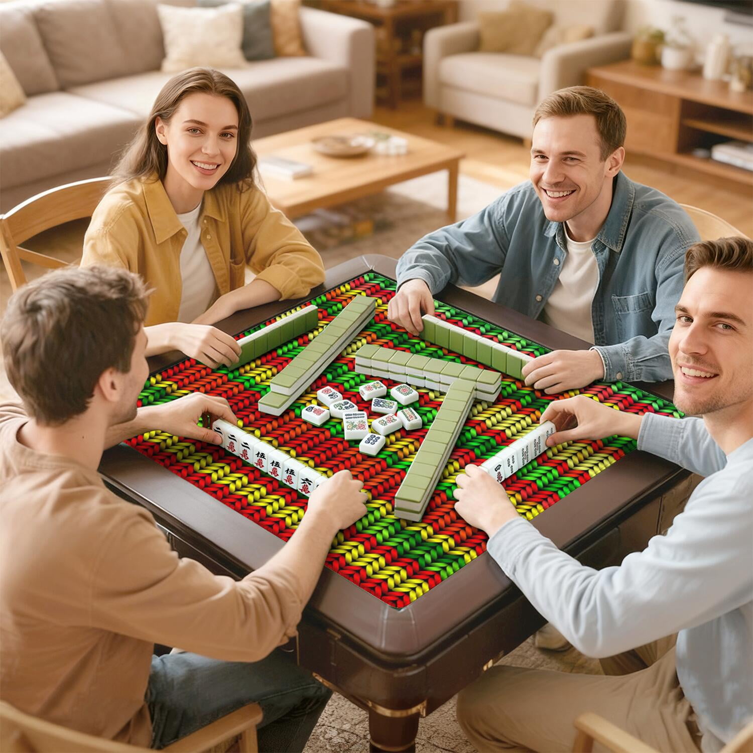31.5 Inch Square Plants Pattern Game Mat Constructed from Rubber with Anti-Slip Backing Grip and Noise Dampening Qualities for Mahjong Board Games Card Games