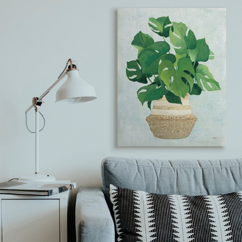 Stupell Industries Monstera Plant Basket Green Leaf Minimal Painting Canvas Wall Art Design by Julia Purinton, 36" x 48"