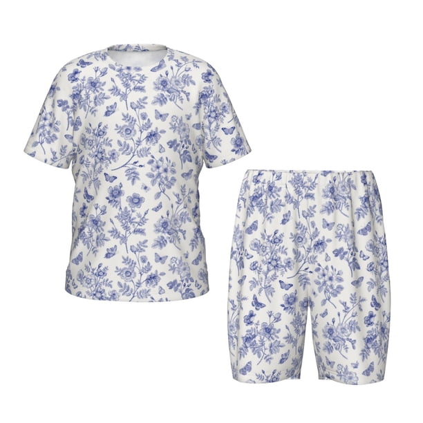 Balery Floral Butterfly Conjunto de Pijama Infantil de Manga Corta con Estampado – Ropa de Dormir de Algodón Suave-XX-Large