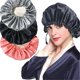 thumbnail image 3 of Gorro de satén verde oscuro, gorro de dormir, gorro de doble capa ajustable de noche suave para mujer, 3 of 5