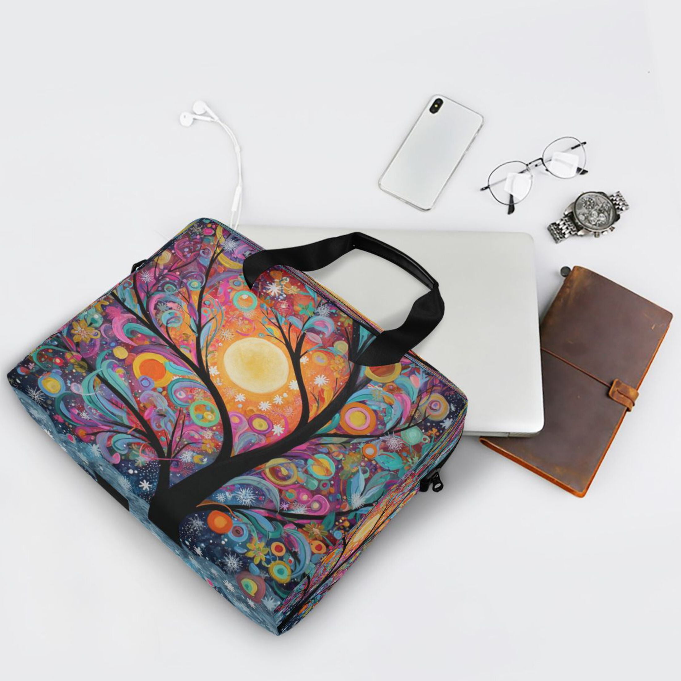 16" Laptop Tote Bag Laptop Sleeve Case Computer Briefcase for Work & Travel Beautiful Abstract Tree Painting