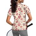 thumbnail image 2 of COEQINE Valentine's Day Women Short Sleeve Golf Shirts Soft 1/4 Zip Tennis Activewear V Neck Moisture Wicking Golf Polo Tops LOVE Heart Shaped Donut Print Sportswear, L, 2 of 7