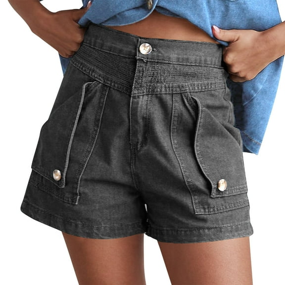 Vintage Cargo Shorts Women High Waisted Denim with Pockets Y2K Stretch Summer Lounge Wear