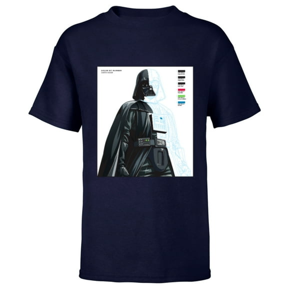 Star Wars Darth Vader Color by Numbers Sketch - Short Sleeve T-Shirt for Kids - Customized-Navy