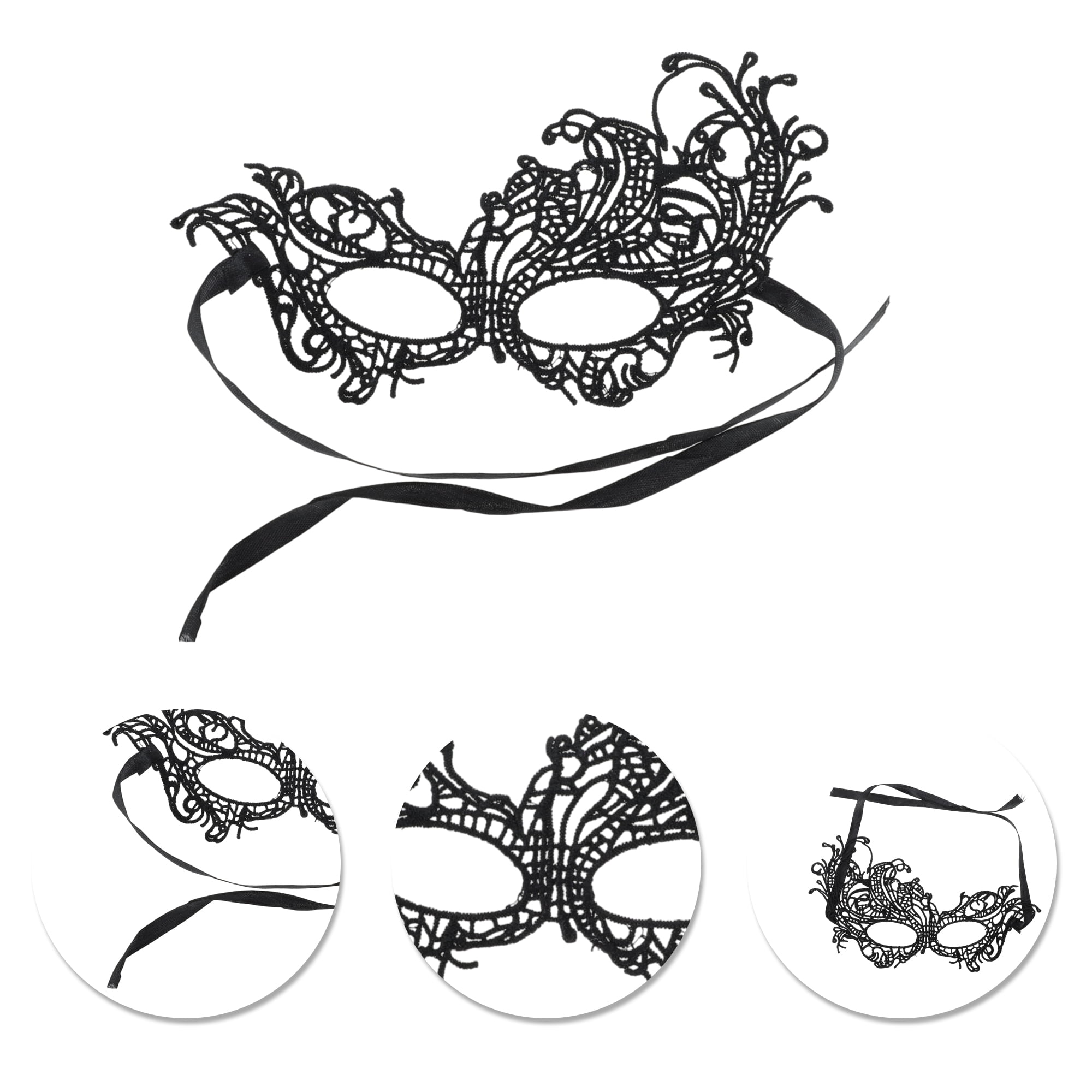 Unique Bargains Elegant Lace Half Face Party Mask in Black 1 Pcs Black Pattern 14