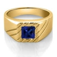 thumbnail image 2 of Gem Stone King 2.20 Ct 7X7mm Princess Blue Created Sapphire 18K Yellow Gold Plated Silver Men's Ring (Size 13), 2 of 3