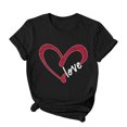 thumbnail image 4 of Jewelreauty Women Valentine's Day Shirts Short Sleeve Letter Heart Graphic T-Shirts Casual Pullover Tunic Tops (M, D Black), 4 of 5