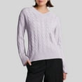 thumbnail image 5 of Women's Cable Knit Sweater V Neck Long Sleeve Pullover Top Lightweight Soft Business Casual Fall Outfit Purple XL, 5 of 6