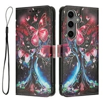 ELEHOLD For Motorola Samsung Galaxy S25 FE Floral Embossed PU Leather Wallet Case,Magnetic Flip Folio Card Slots, Kickstand Wallet Case Cover with Wrist Strap,G