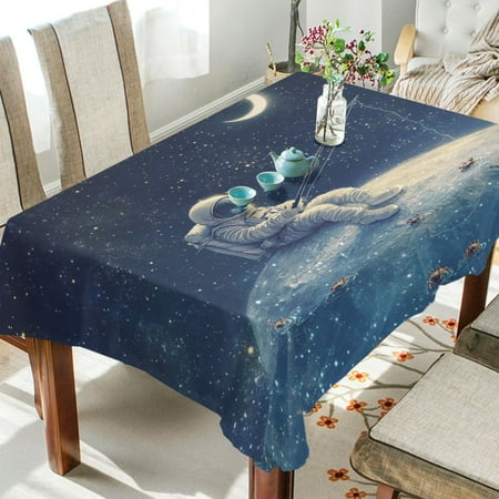 

WOBOGO Astronaut Fishing on The Moon Square Tablecloth 54×54in Polyester Fabric Tablecloth Washable Dust Resistant Wrinkle Resistant