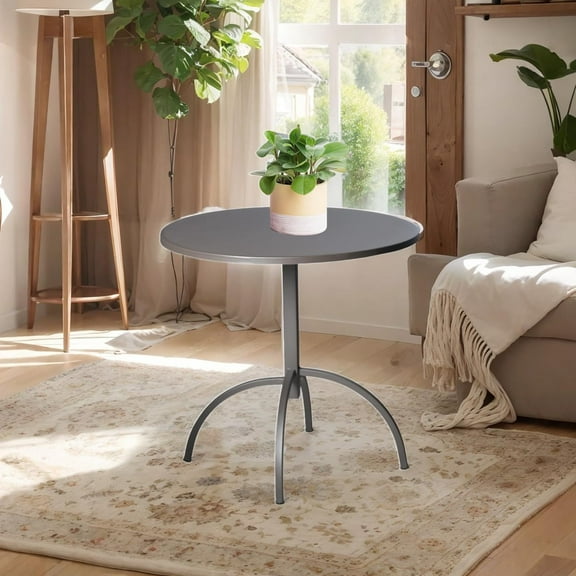 Patio Bistro Metal Dining Table, Outdoor Steel Slat Round Table for 2 Person,Diameter 23.6", Furniture Table for Backyard, Garden, Lawn and Porch - Brown …