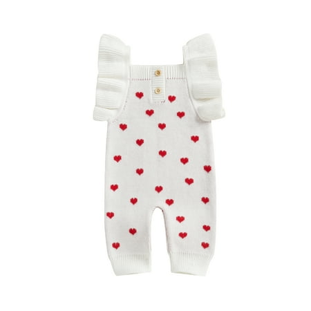 

Awevudst Baby Girl Valentine’s Day Jumpsuit Ruffle Sleeve Heart Print Romper