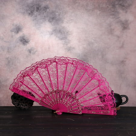 

Pgeraug Dance fan Chinese Style Dance Wedding Party Lace Silk Folding Hand Held Flower Fan Fans Hot Pink