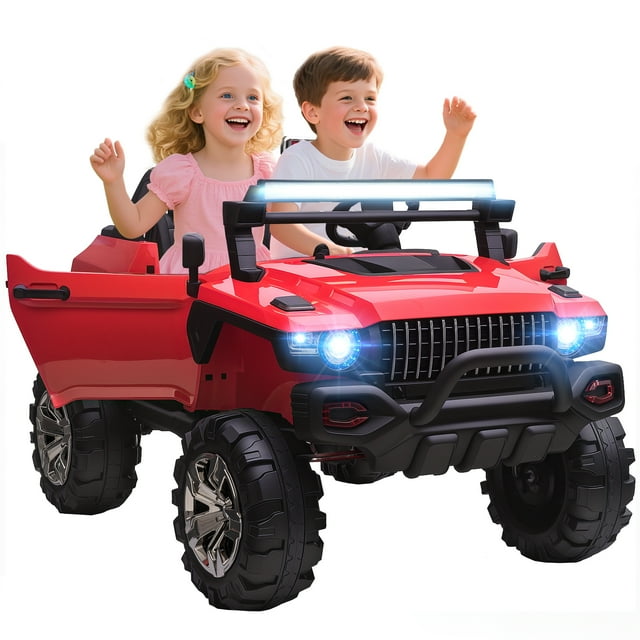 Aosom 2-Seater Kids Ride-On Car 12V RC 2-Seater Police Truck Electric Car For Kids with Full LED Lights, MP3, Parental Remote Control (Red)