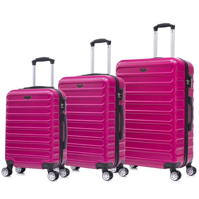 TUCCI Italy CARRAVIA Ensemble de Bagages Rigides Légers 3 Pcs, Valise à 4 Roues Pivotantes (20 Pouces/24 Pouces/28 Pouces) - Fuchsia