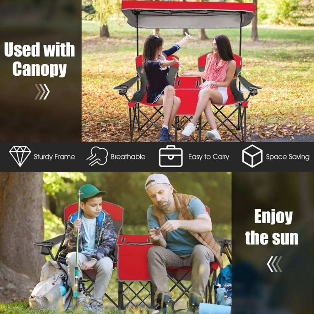Aimee Lii Portable Folding Camping Canopy Chairs with Cup Holder, Double Camping Chair with Canopy, Red Aimee Lii Portable Folding Camping Canopy Chairs with Cup Holder, Double Camping Chair with Canopy, Red
