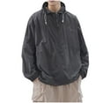 thumbnail image 2 of Xfvqtps Mens Light Jacket Sun Protection Hoodie Full Zip up with Drawstring Solid Color Long Sleeve Pockets Fishing Hiking Athletic Running Lightweight Breathable Waterproof Summer Top Dark Gray, 2 of 3