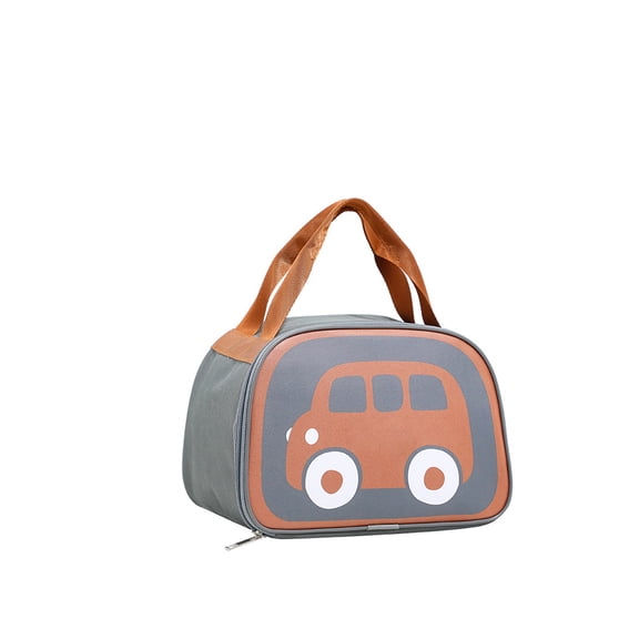 Lunch Bag for Women,Cute Car Printed Insulated Lunch Tote with Zipper & Handle | PU Leather Waterproof Lunch Box for Office Outdoor Picnic Camping and Study,Gray