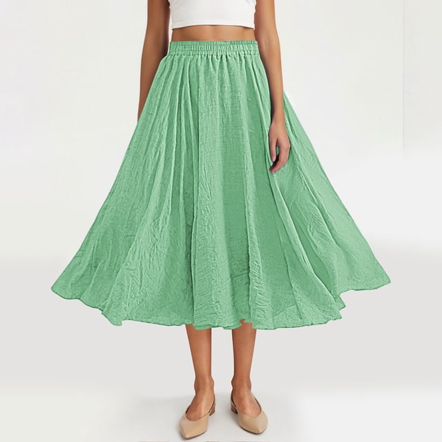 TaTaai Women Summer Solid Elastic Waist Skirt Casual Loose Fit Skirt Ladies Holiday Gathering Vacation Wear Lightweight Breathable No Fading Soft Elegant Skirt Gift