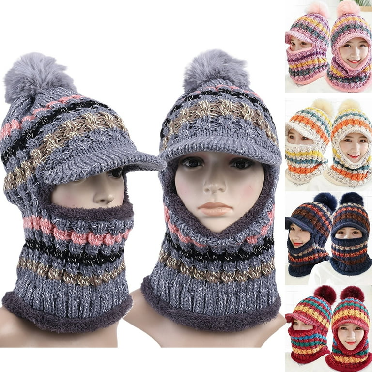Techinal Women Winter Crochet Knit Balaclava Beanie Hat with Techinal Women Winter Crochet Knit Balaclava Beanie Hat with