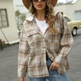 thumbnail image 5 of Uhndy 2022 Jackets for Women, Fashion Women Casual Buttons Plaid Printed Long Sleeve Hooded Jacket Outerwear Winter Coats Christmas Gifts for Women, 5 of 6