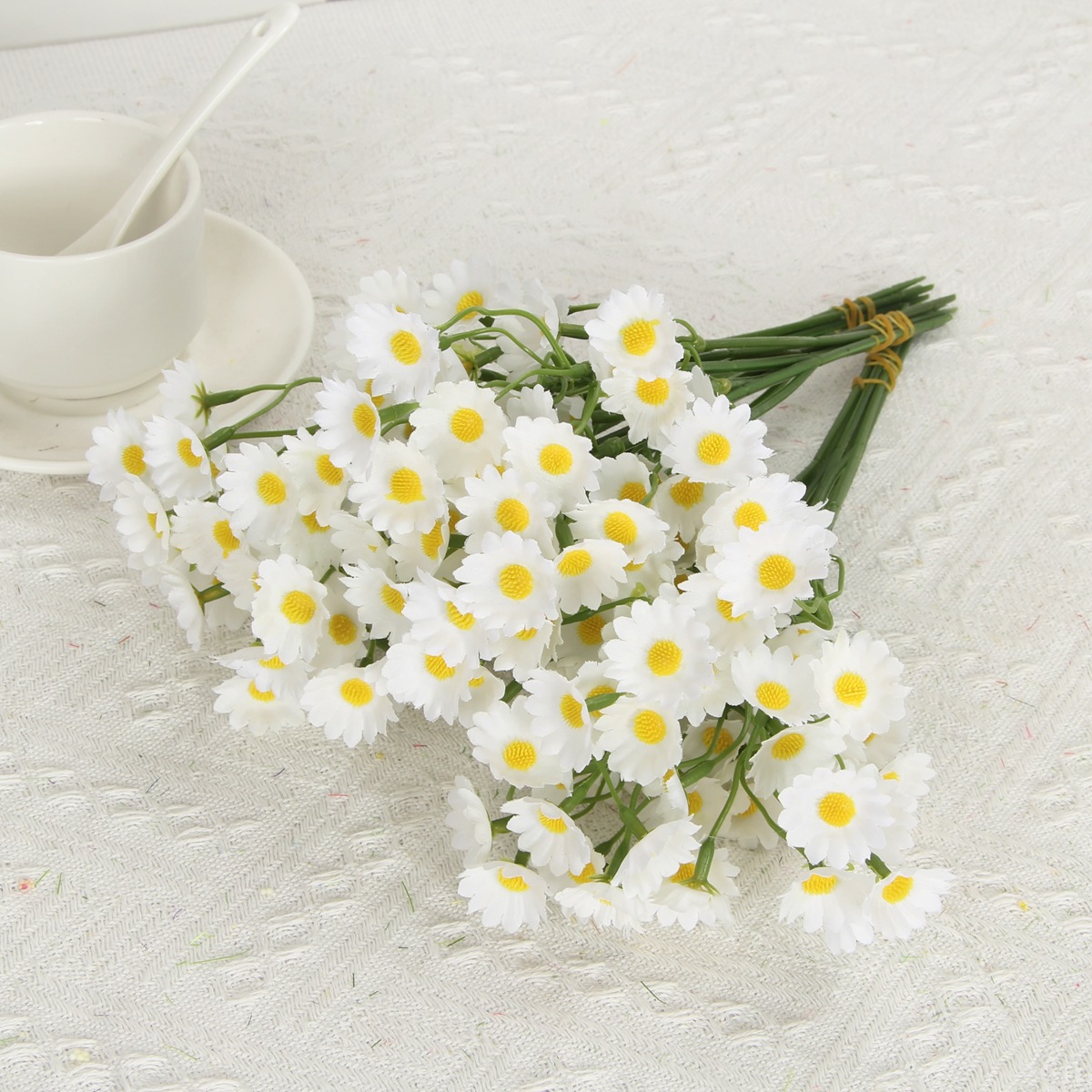 Trianu 6 Bundles Mini Artificial Daisy Flowers 36Pcs 10inch Fake Brazilian Daisy Bouquets Pastoral Style for Home Table Garden Window Wedding Indoor Outside Decoration (White)