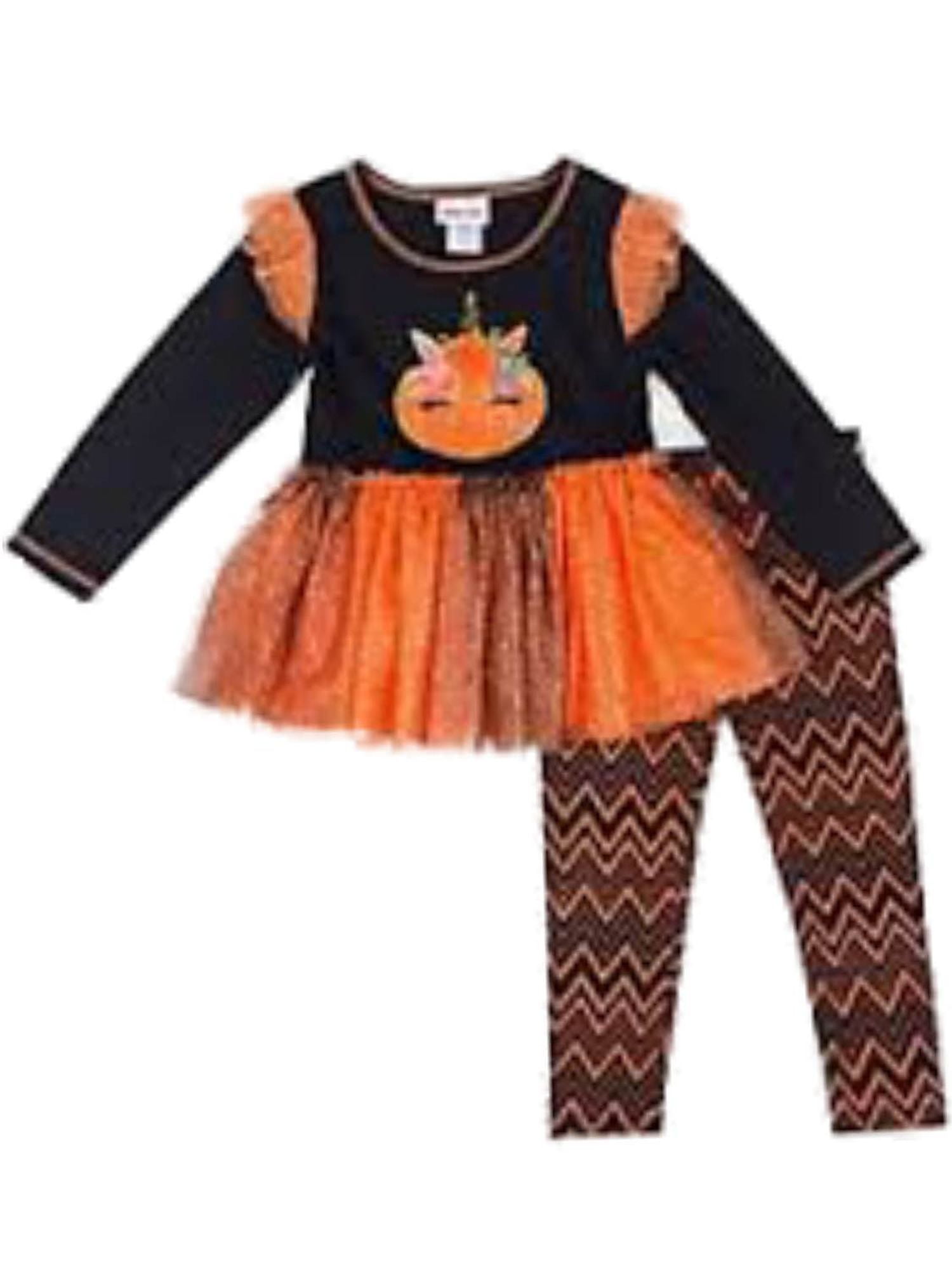 Details about   Halloween Toddler Girls T-shirt 4T Baticorn Unicorn L/S Orange Glitter Horn New