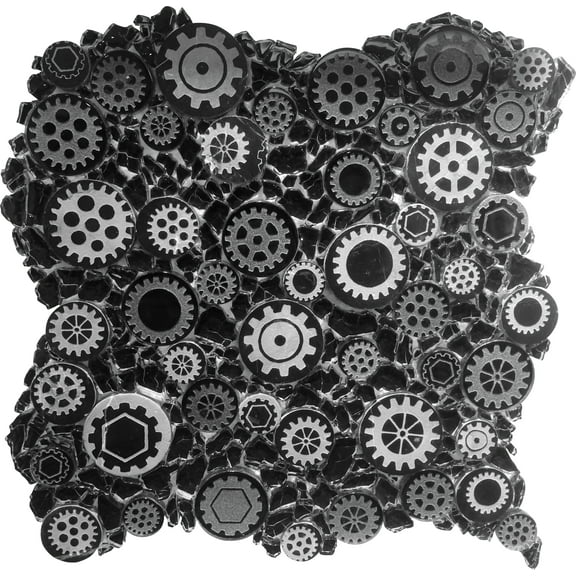 Apollo Tile 5 pack 11.6-in. x 11.6-in Black Glossy Textured Penny Round Mosaic Wall Tile (4.67 sq ft/case)