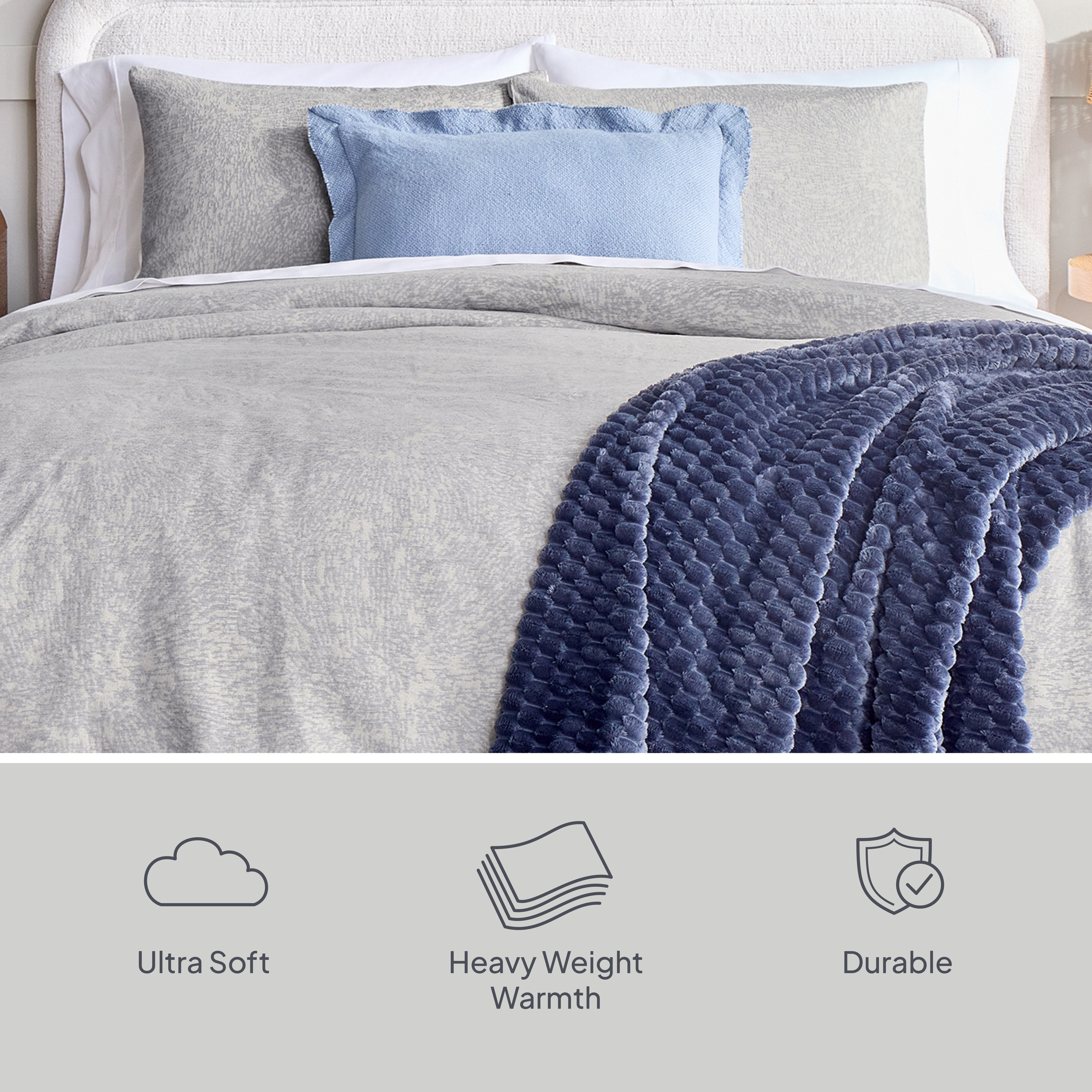 Better Homes & Gardens King Comforter Set, Heavy Weight Warmth, 3-Piece, Grey Chenille
