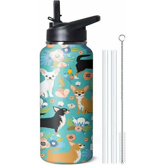 32 oz Corgi Water Bottle Cute Dog Tumbler Corgi Gifts Insulated Water bottle with Straws and Flip Lid Stainless Steel Dog Travel Cup