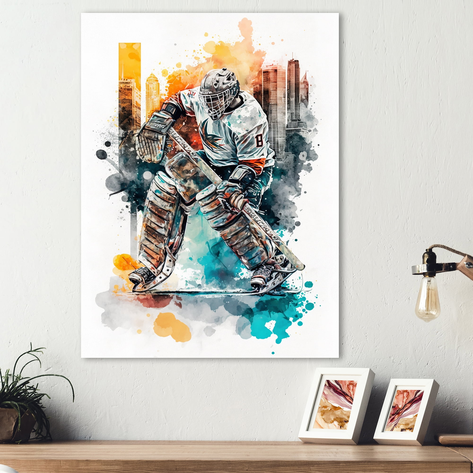 Designart Hockey Goalie Blocking The Shot II Canvas Wall Art