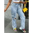 thumbnail image 4 of Chicsale Ripped Street Style Jeans, Water Washing Workwear, Pocket Waist Pants, Women's Denim Pants, 4 of 9