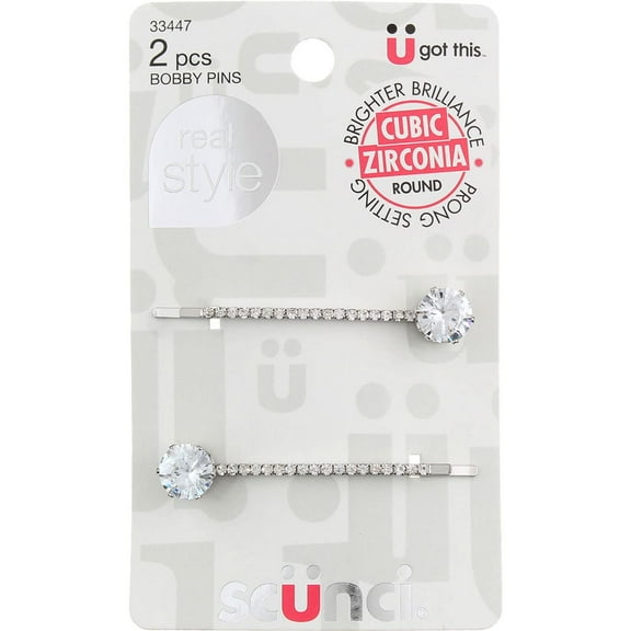 scunci Bobby Pins with Cubic Zirconia Stones, 2 packs (4 total bobby pins), 33447