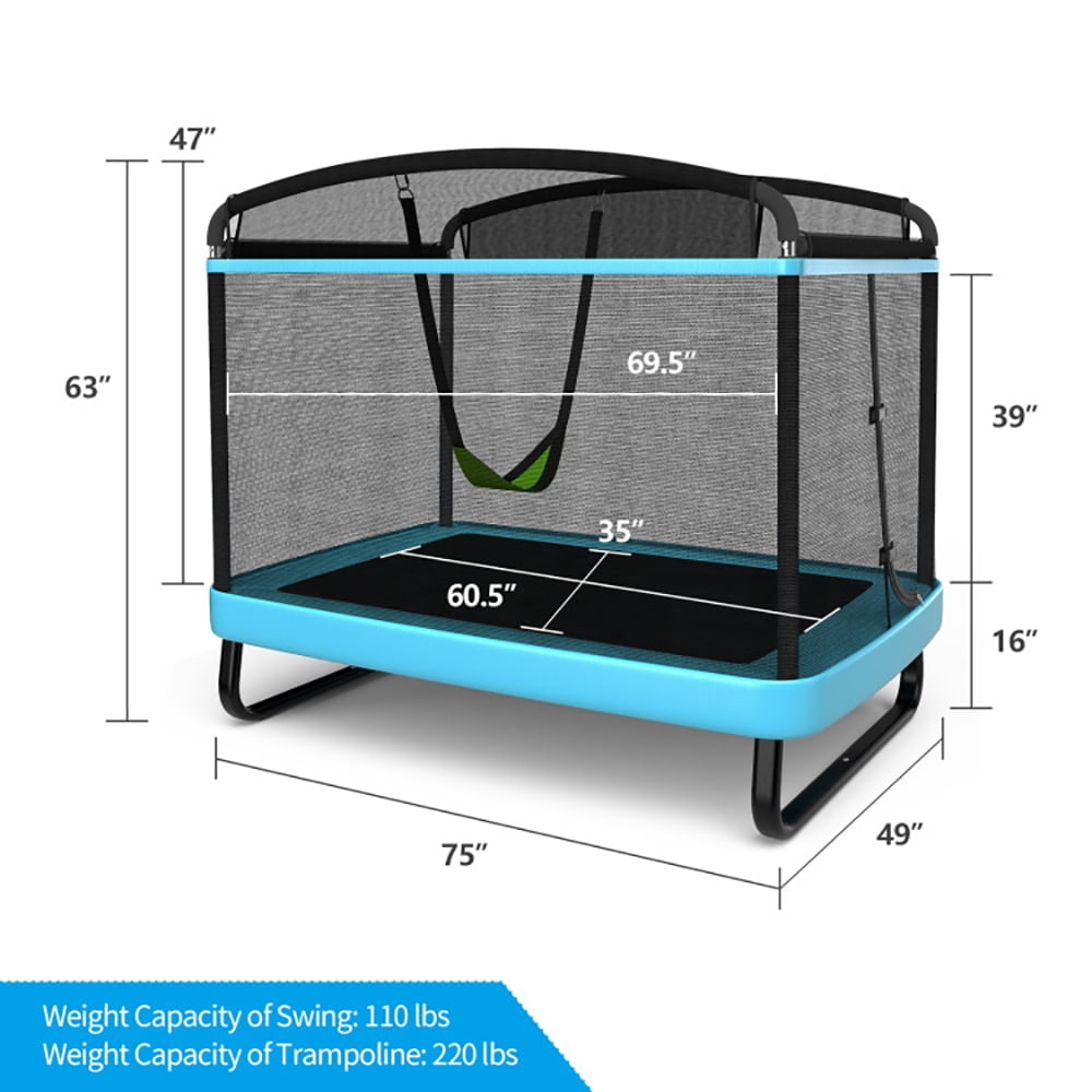 Aimee Lii 6 Feet Kids Entertaining Trampoline with Swing Safety Fence, Outdoor Kids Trampoline, Blue Aimee Lii 6 Feet Kids Entertaining Trampoline with Swing Safety Fence, Outdoor Kids Trampoline, Blue