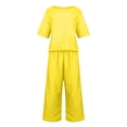 thumbnail image 4 of Lume Wear Linen Sets for Women 2 Piece 2026 Summer Casual Lounge Sets Short Sleeve Shirts and Wide Leg Pants Beach Outfits S&Yellow, 4 of 4
