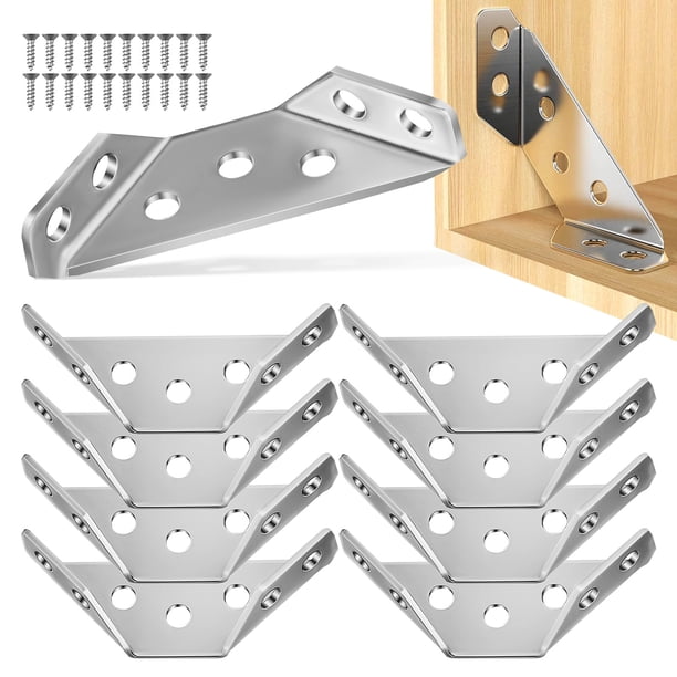 10 soportes de esquina para muebles, estantes, estanterías, soportes de fijación, herrajes para muebles con tornillos.