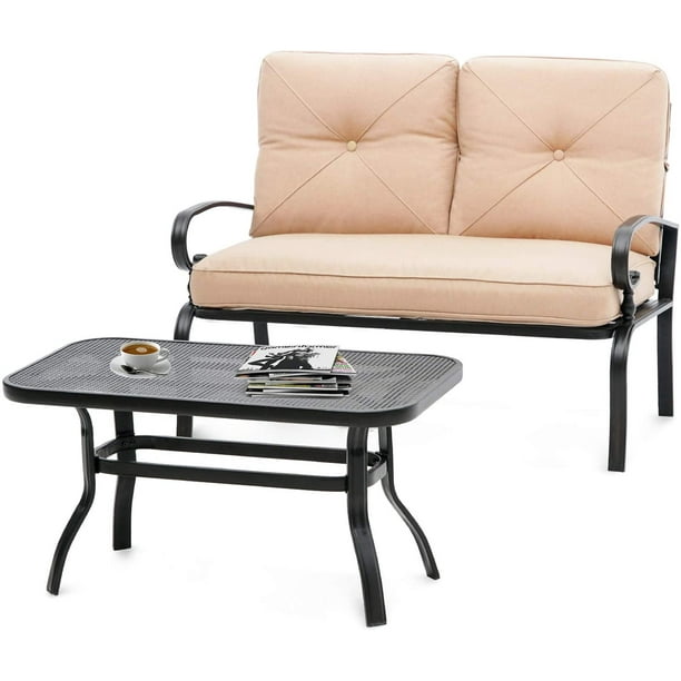 SUNCROWN Loveseat Set Patio Outdoor Furniture 2 Piece Wrought Iron
